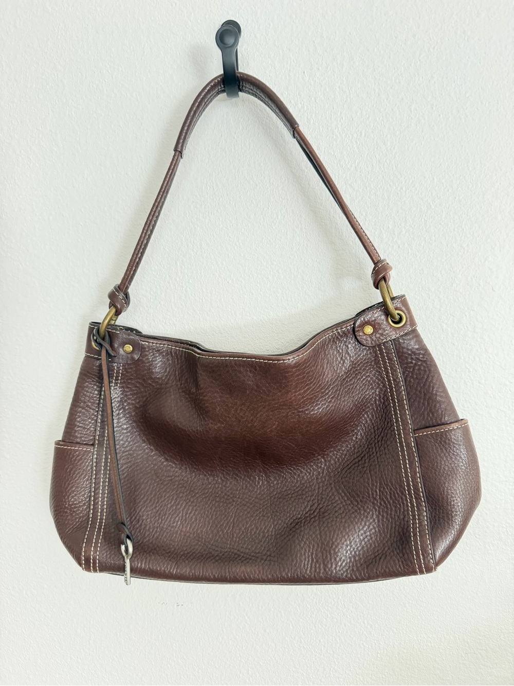 Fossil Dark Brown Pebbled Leather Shoulder Bag
